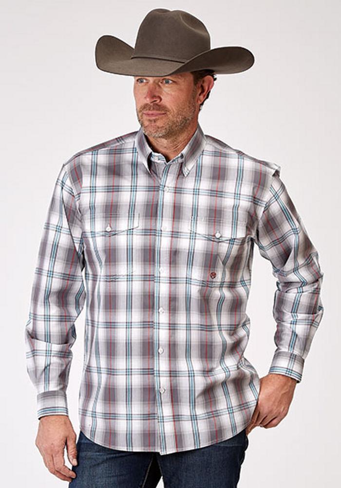 Roper® Men's L/S Amarillo Grey Cloud Plaid Button Shirt Product Image