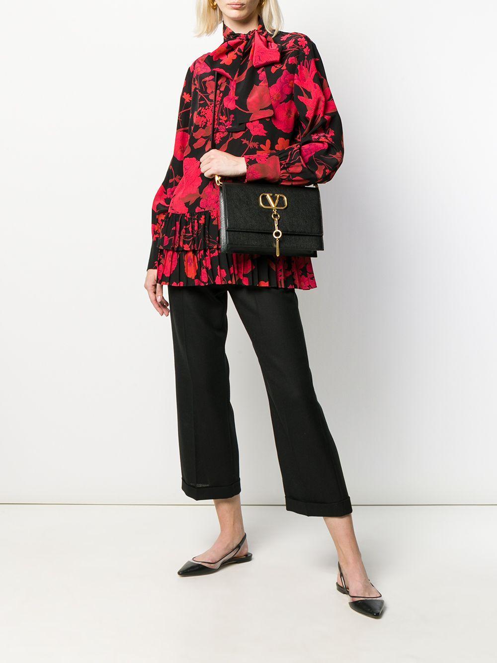 Floral Print Pleated Blouse In Black Product Image