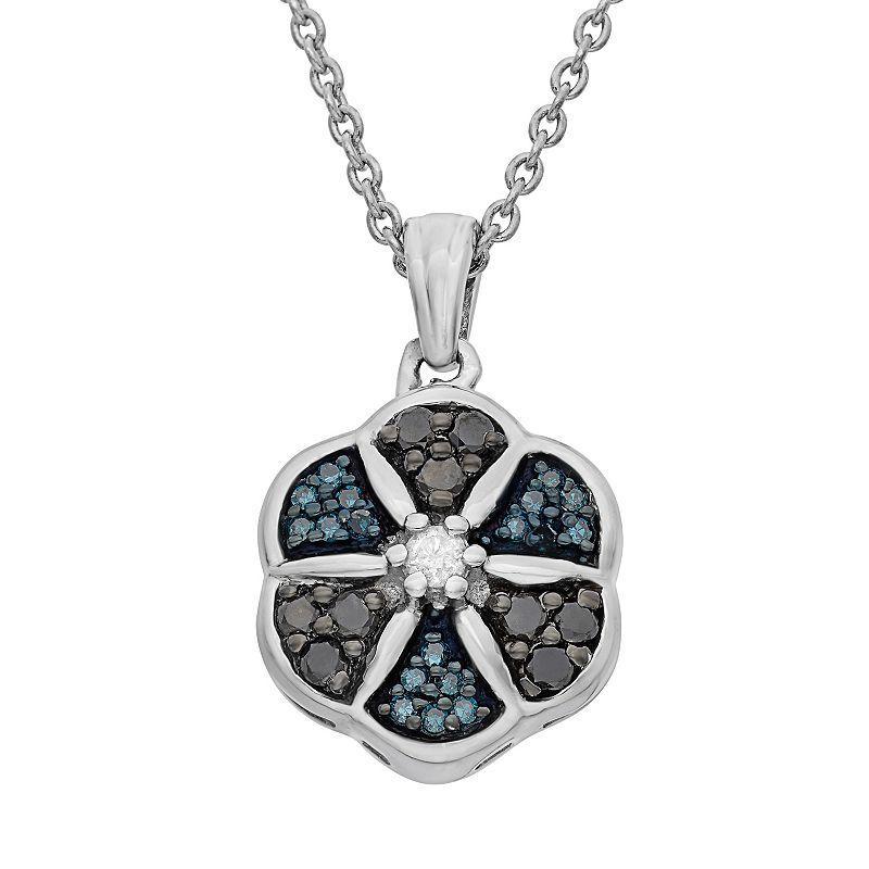 Jewelexcess 1/4 Carat T.W. Diamond Sterling Silver Flower Pendant Necklace, Womens Multicolor Product Image