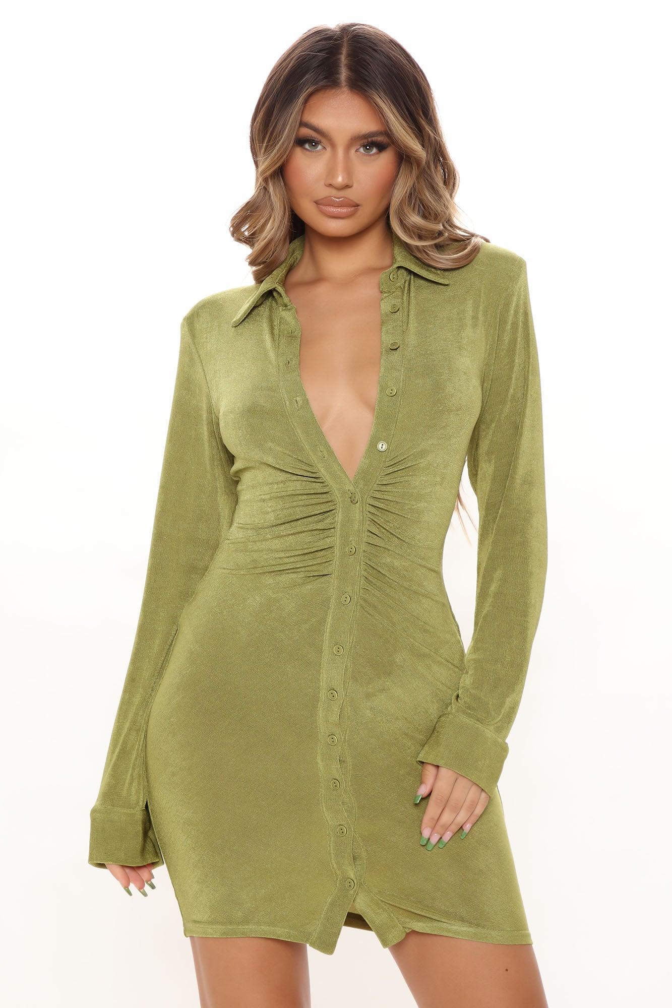 Tall Nights To Remember Shirt Dress - Green Product Image