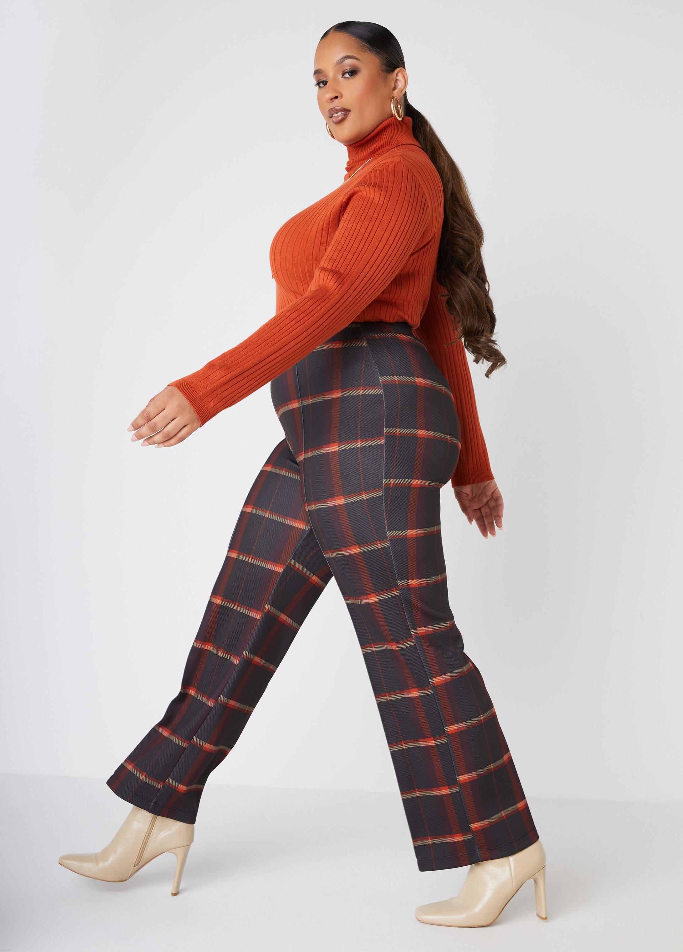 Plus Size Seamed Plaid Straight Leg Pants Ashley Stewart Product Image