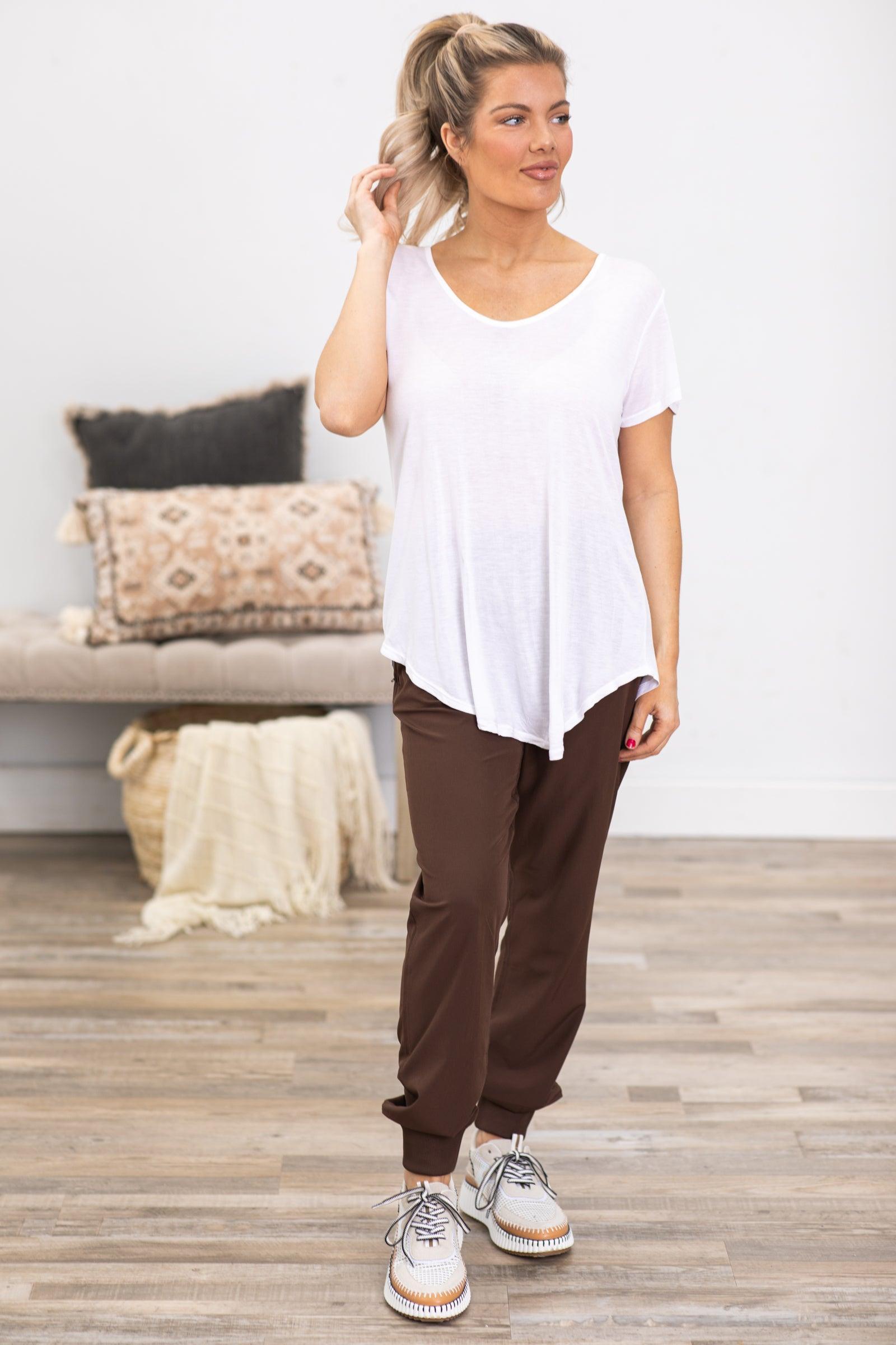 White V-Neck Round Hem Top Product Image