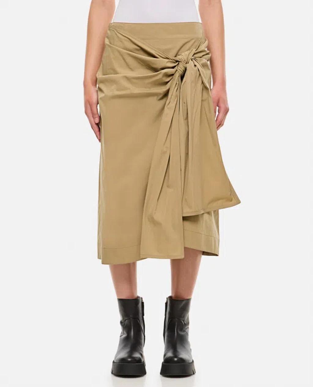 Draped Cotton-blend Midi Skirt In Beige product image