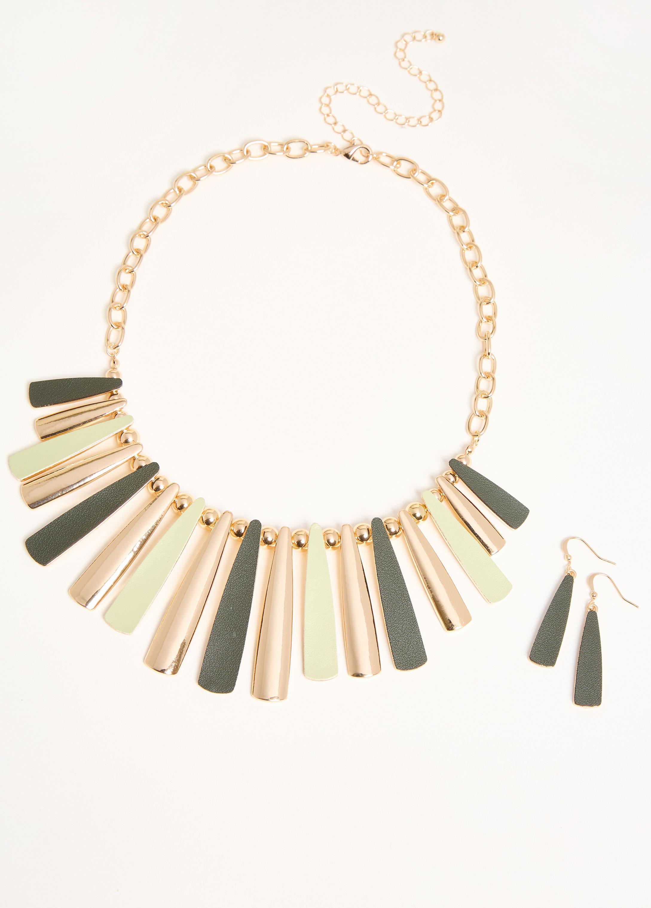 Faux Leather Fan Necklace Set Product Image