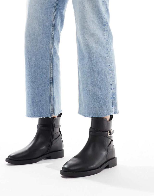 ASOS DESIGN Aria flat chelsea boots with buckle detail in black Product Image