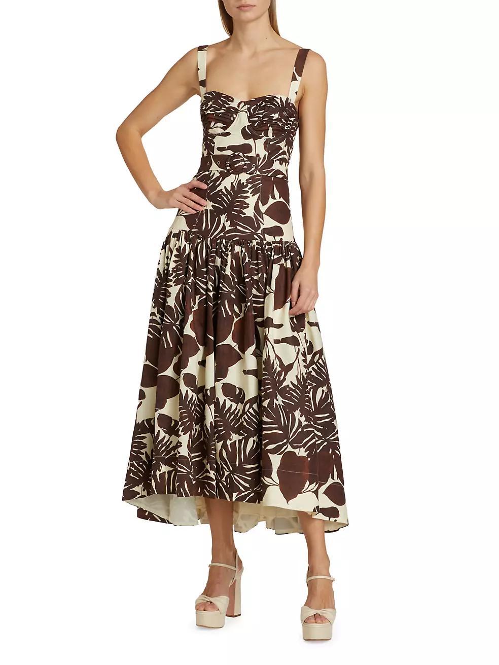 Drenica Palm Drop Waist Midi-Dress Product Image