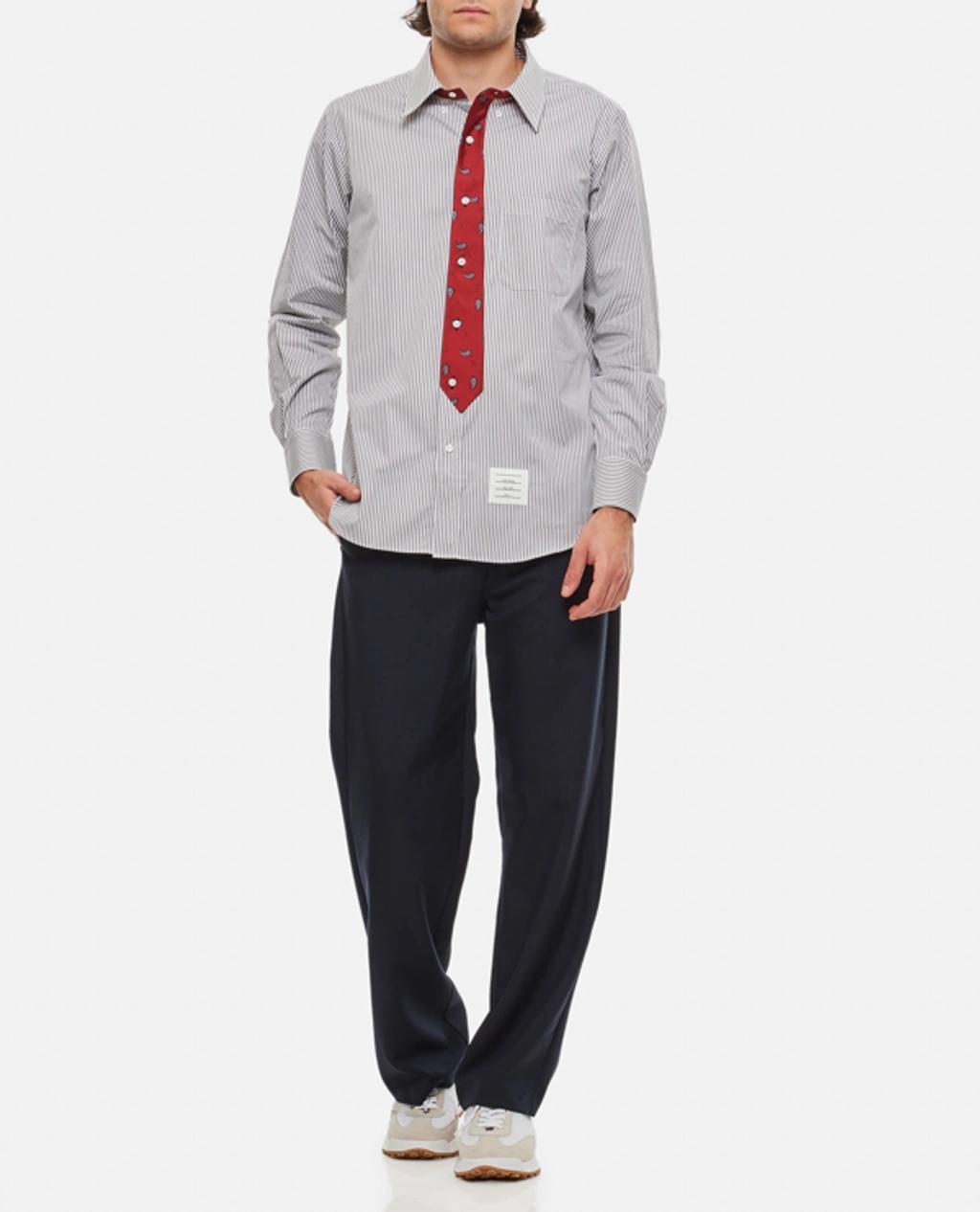 THOM BROWNE Paisley-tie Cotton Shirt In Grey Product Image