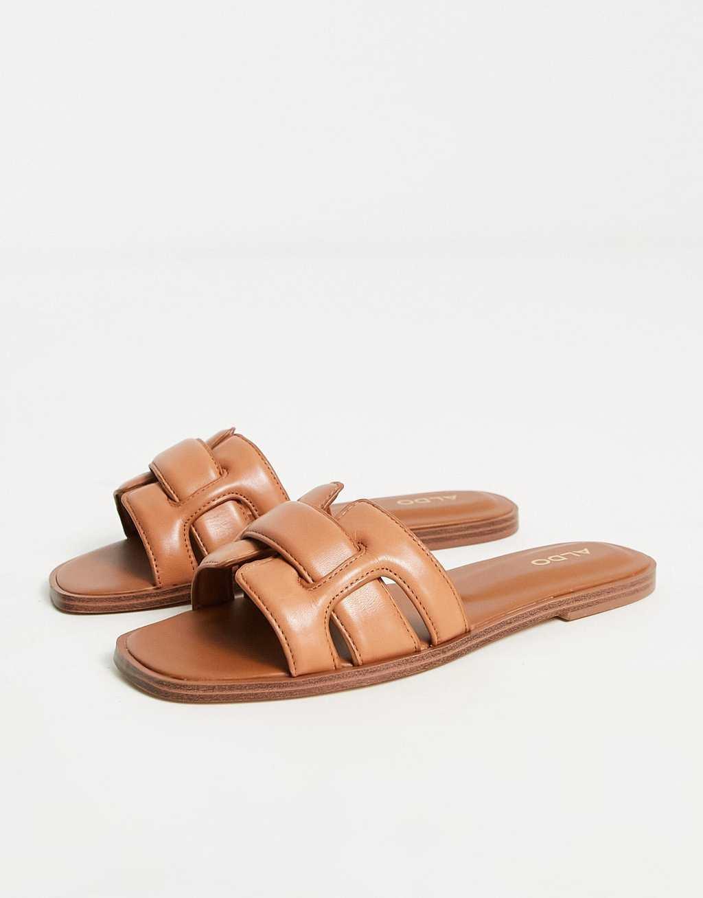 ALDO Elenaa padded flat sandals in tan leather  Product Image