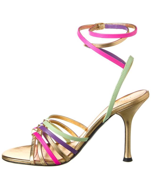 Rockstud 100 Leather Sandal In Gold Product Image