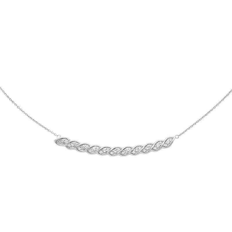 Boston Bay Diamonds Sterling Silver 1/8 Carat T.W. Diamond & Lab-Grown White Sapphire Twisted Bar Necklace, Womens Product Image