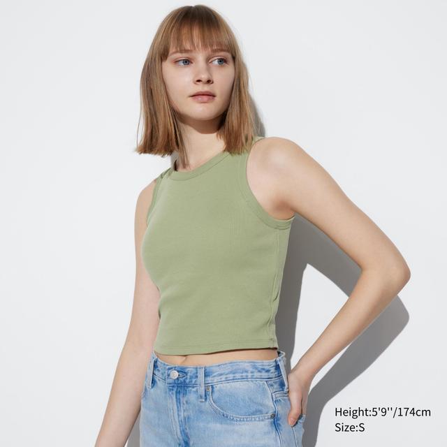 Womens Ribbed Cropped Sleeveless Bra Top Green XS UNIQLO US Product Image