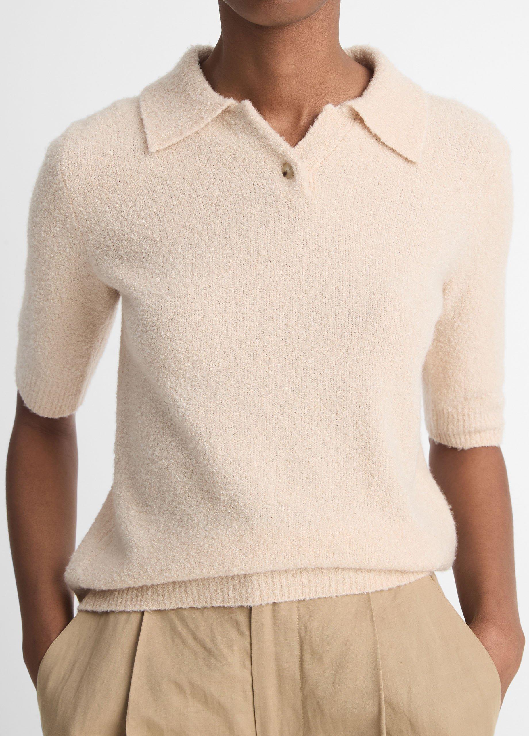 Soft Bouclé Silk-Blend Polo Sweater Product Image