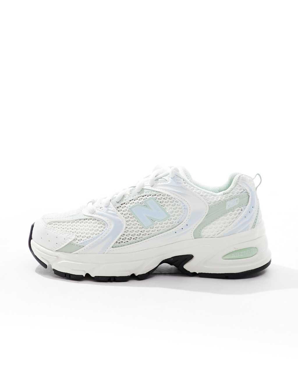 New Balance 530 sneakers in white with sage and light blue detail Product Image