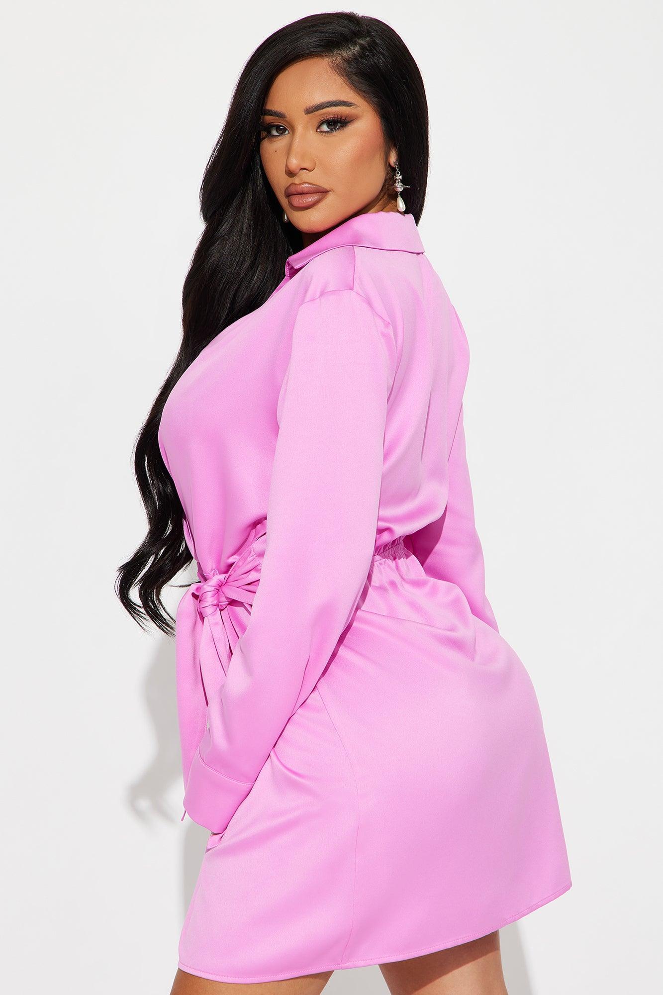 Mary Satin Shirt Dress - Pink Product Image