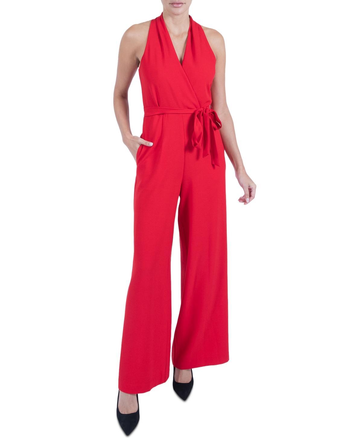 julia jordan Womens Belted Wide-Leg Halter Jumpsuit Product Image