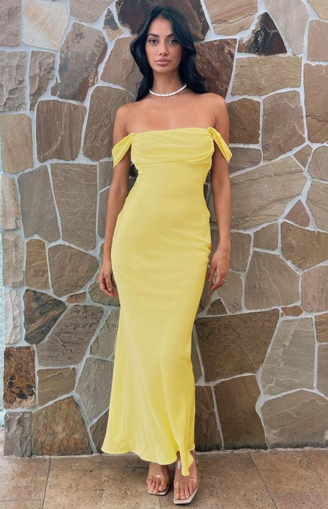 Ella Light Yellow Off Shoulder Formal Maxi Dress Product Image