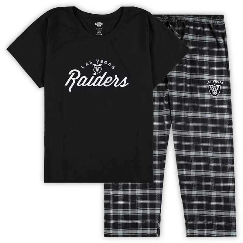 Womens Concepts Sport Black Las Vegas Raiders Plus Size Badge T-Shirt & Flannel Pants Sleep Set Product Image