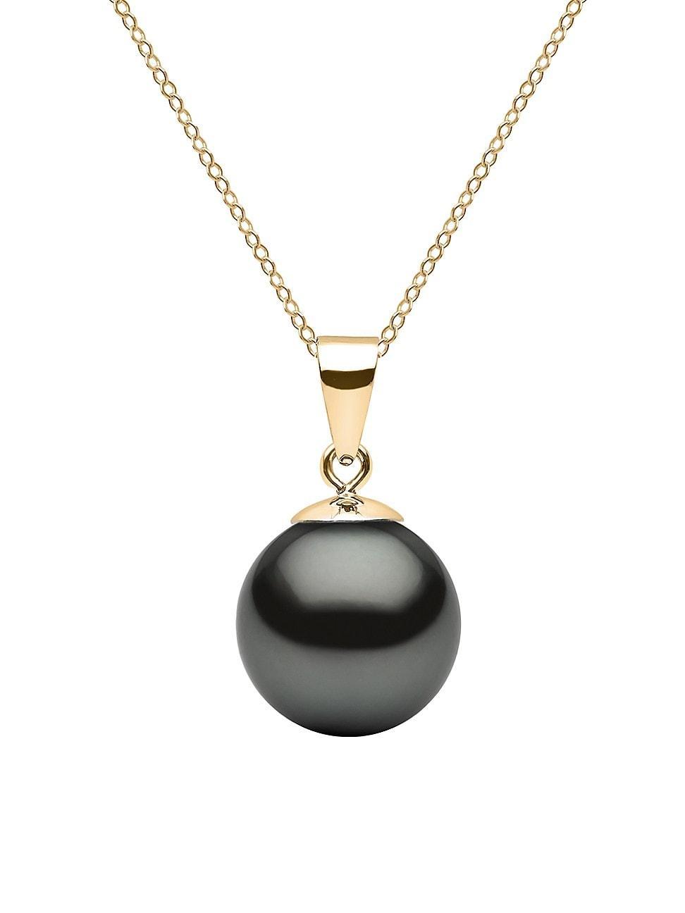 Womens 14K Yellow Gold & 10-11MM Tahitian Pearl Pendant Necklace Product Image