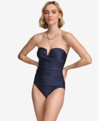 Women's Shirred Tummy-Control Split-Cup Bandeau One-Piece Swimsuit  Product Image