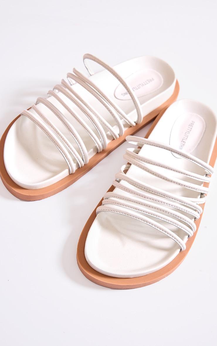 White Real Leather Round Toe Strap Detail Footbed Sandals Product Image