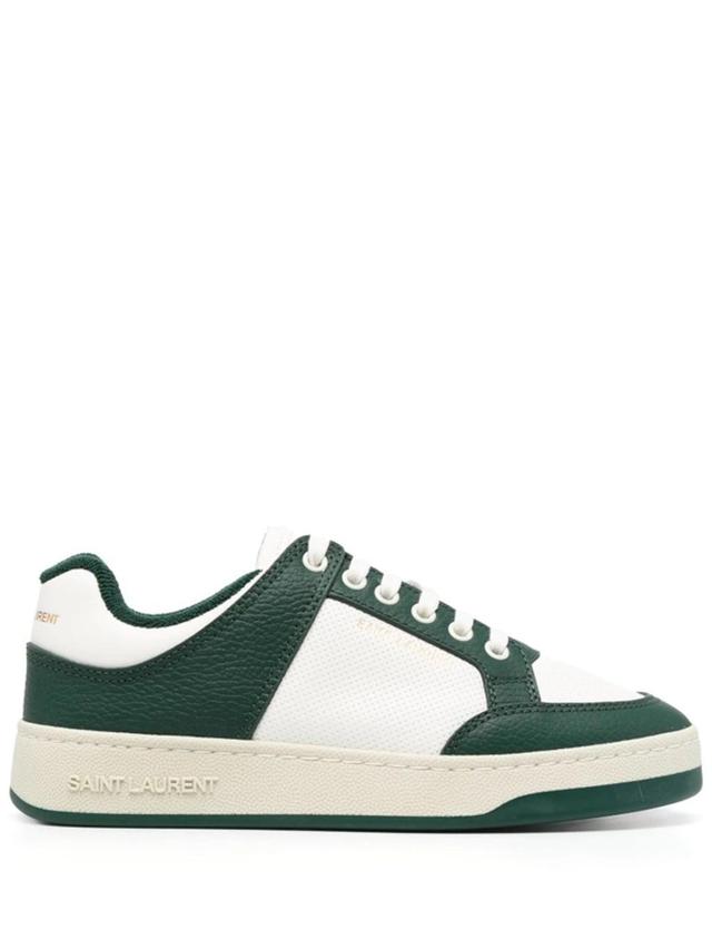 Sl61 Logo-print Leather Sneakers In White Green Product Image