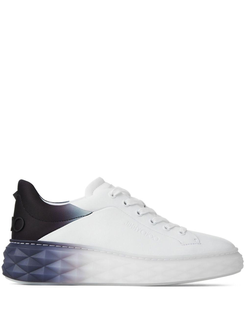 Diamond Maxi Logo-embossed Leather And Woven Low-top Trainers In White,blue Product Image