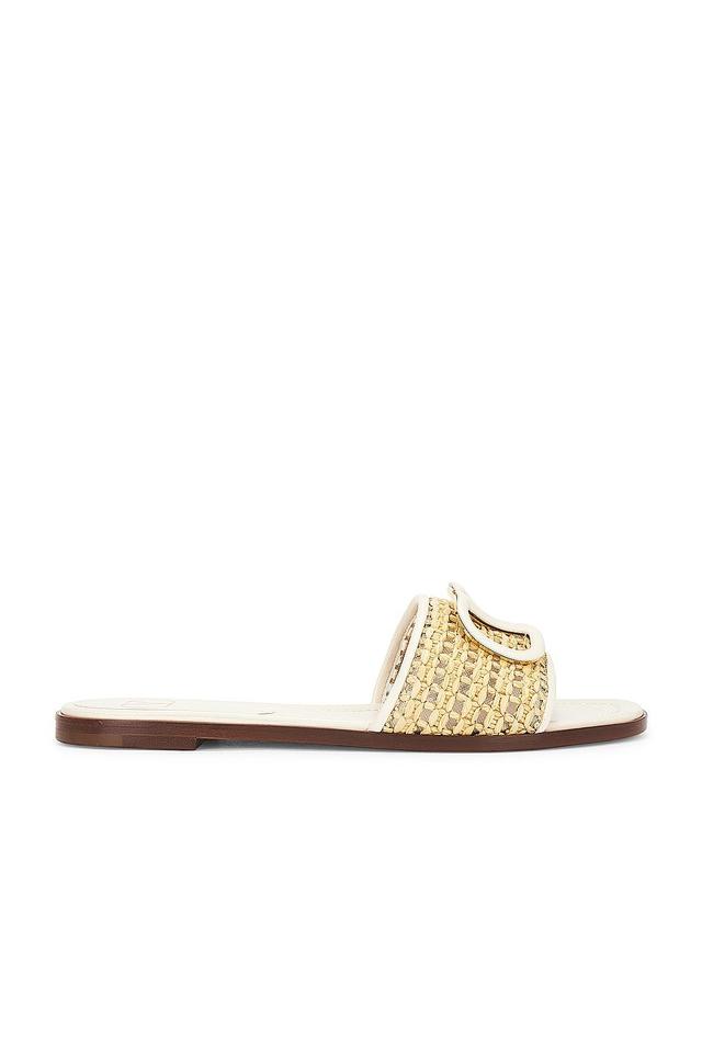 Valentino Garavani V Logo Signature Slide in Naturale & Light Ivory - Ivory. Size 38.5 (also in 36.5, 39, 39.5, 40). Product Image