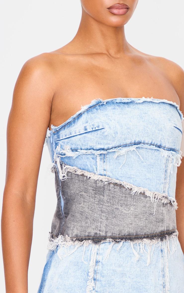 Blue Layered Denim Bandeau Mini Dress Product Image