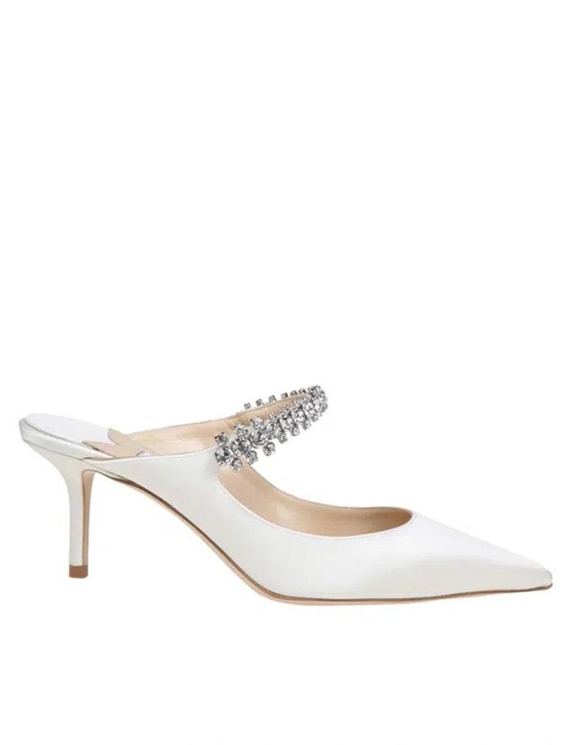 Satin Mules With Crystal Band In White Product Image