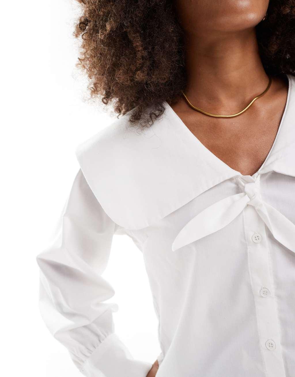 ASOS DESIGN poplin sailor collar oversized blouse in white Product Image