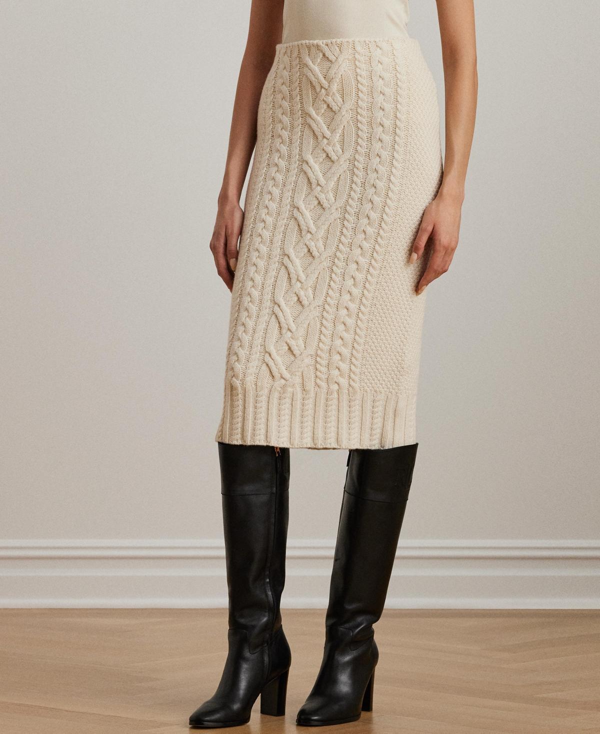 Lauren Ralph Lauren Womens Aran-Knit Wool-Blend Pencil Midi Skirt Product Image