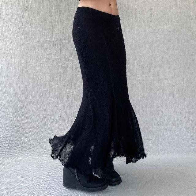 Low Rise Plain Knitted Maxi Pencil Skirt Product Image