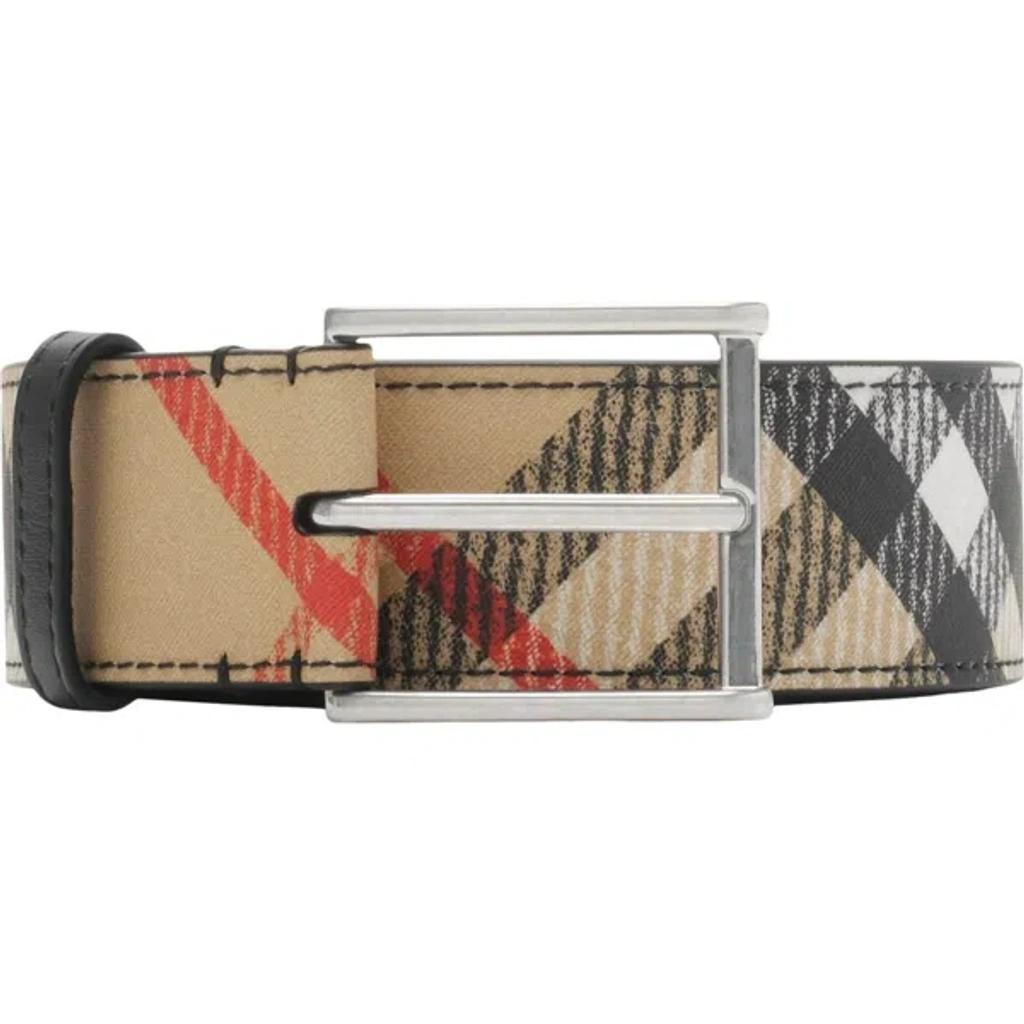 BURBERRY Reversible Check B Buckle Belt In Brown Product Image