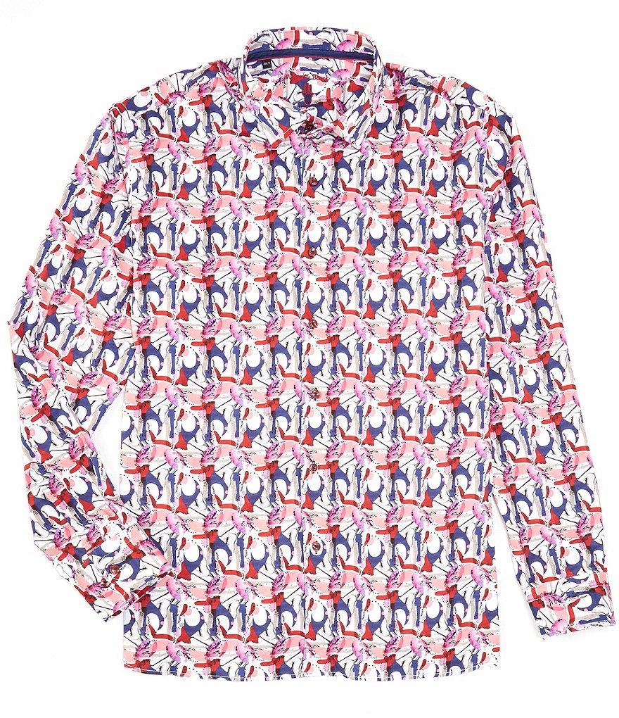 Visconti Stretch Swirl Print Long Sleeve Woven Shirt Product Image