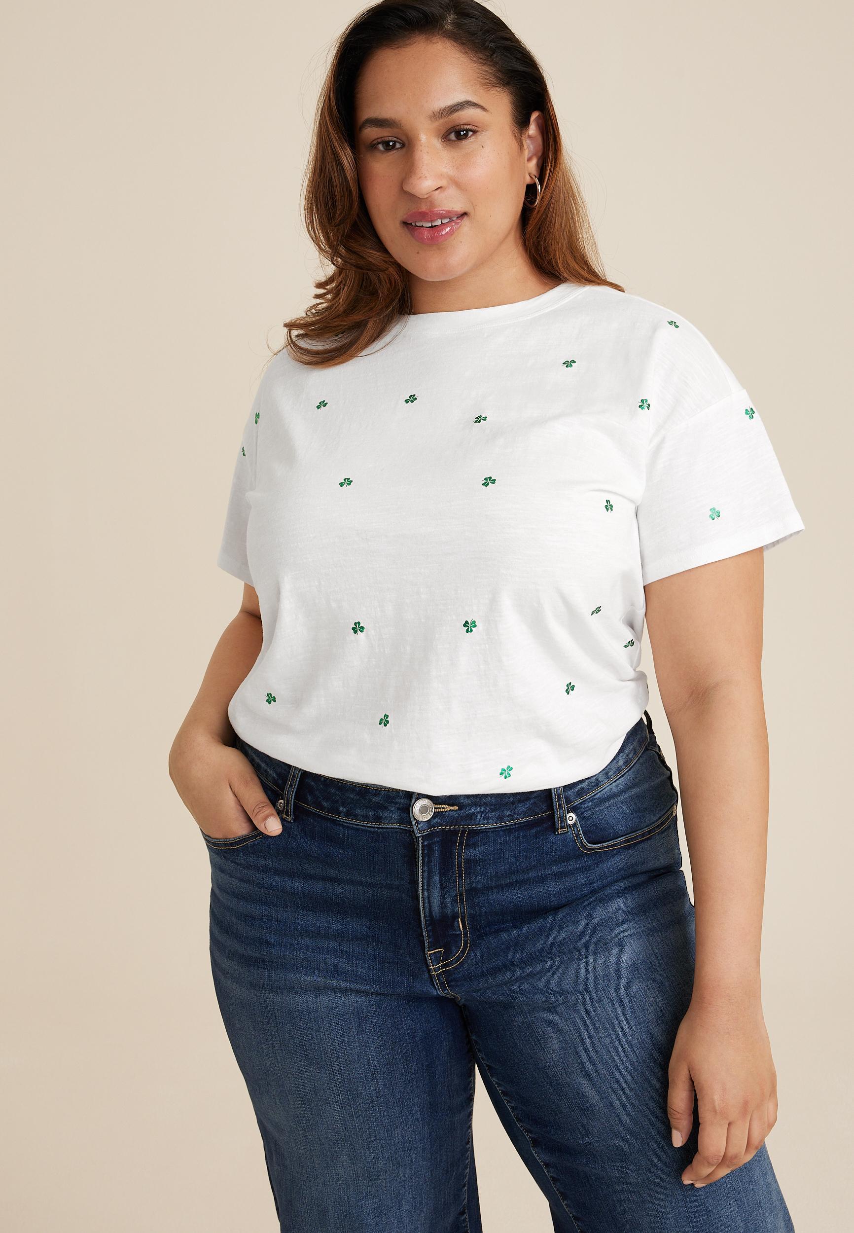 Maurices Plus Size Womens 24/7 Dawson Shamrock Crew Neck Tee White Size 2X Product Image