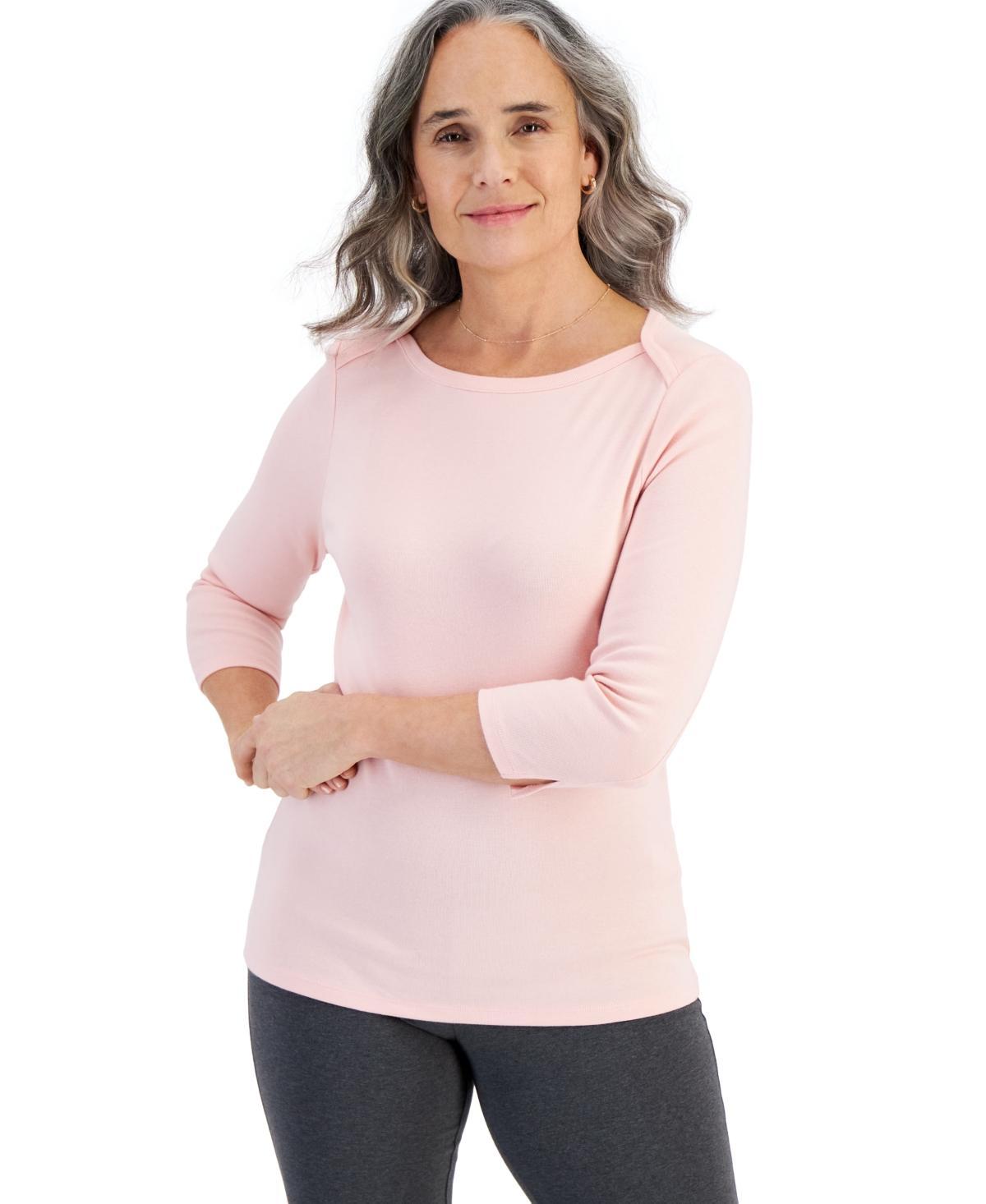 Style & Co Womens Pima Cotton 3/4-Sleeve Boat-Neck Top, Regular & Petite, Created for Macys Product Image