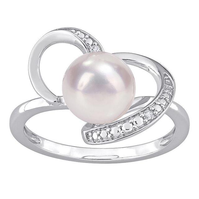 Stella Grace Sterling Silver Freshwater Cultured Pearl & Diamond Accent Heart Ring, Womens Product Image