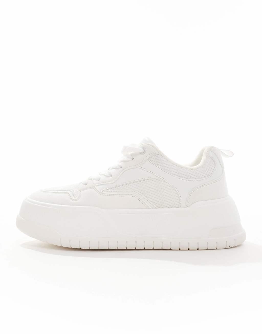 ASOS DESIGN lace up sneakers in white with chunky sole Product Image