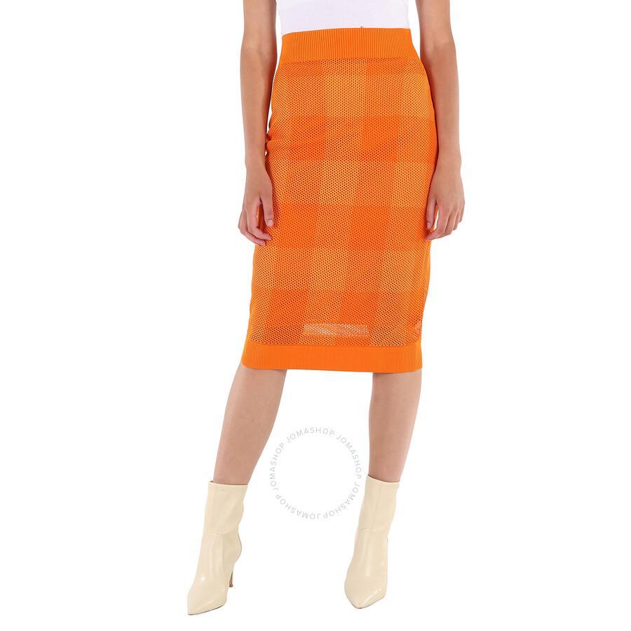 BURBERRY Ladies Deep Orange Zafina Knit Mesh Midi Pencil Skirt Product Image