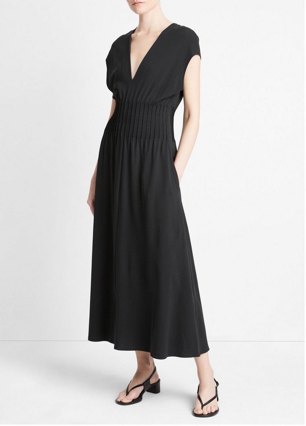 Pintuck Cotton V-Neck Dress Product Image