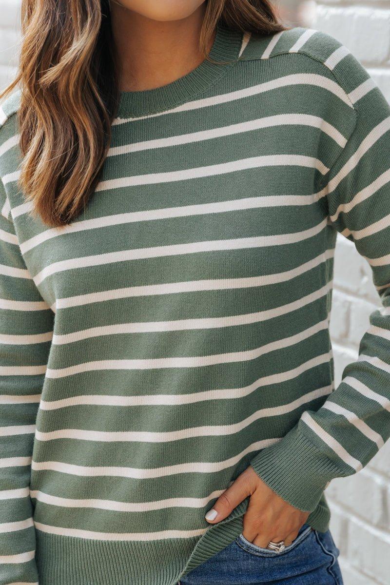 Green Raglan Sleeve Striped Sweater - FINAL SALE Product Image