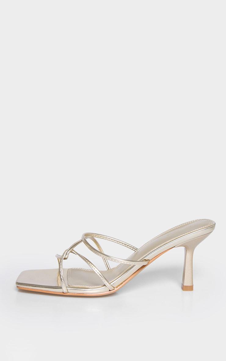 Gold PU Wide Fit Cross Over Strap Heeled Mules Product Image