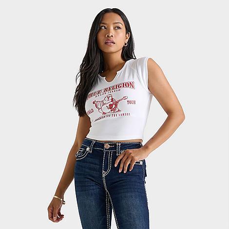 True Religion Womens Notch Short-Sleeve Crop T-Shirt Product Image