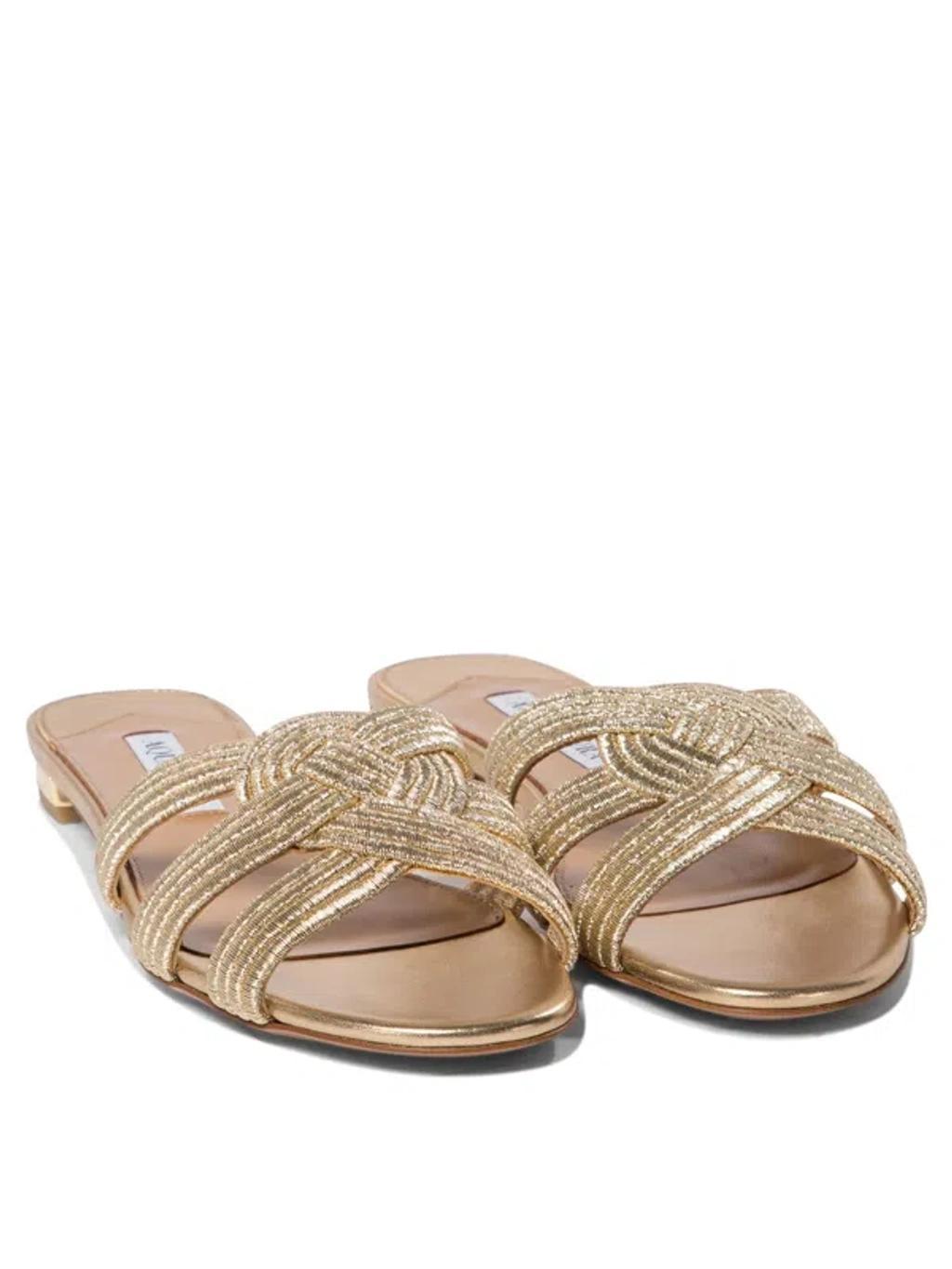 Felix Cutout Metallic Leather Slides In Gold Product Image