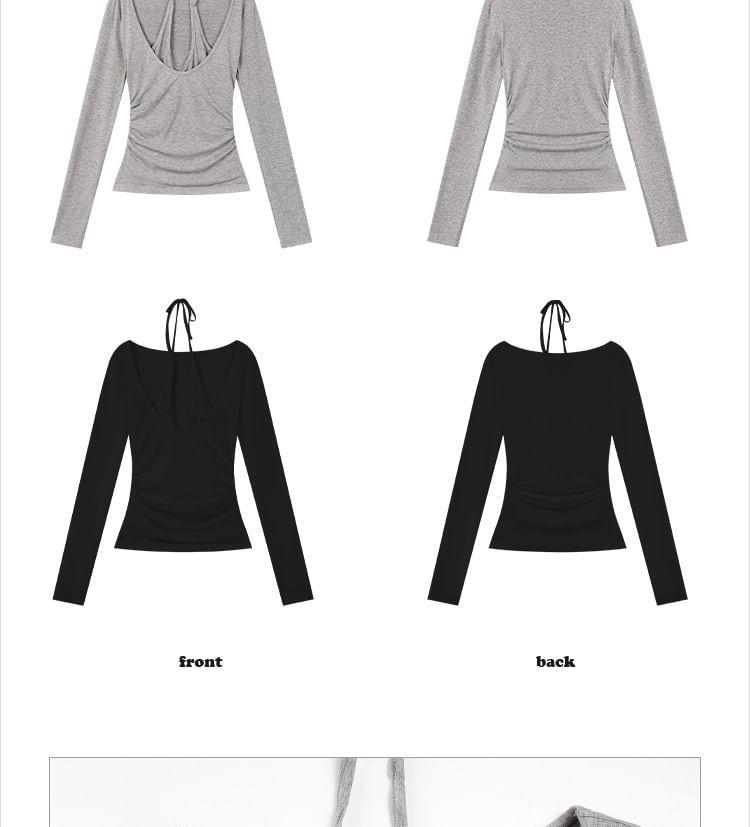 Mock Two-Piece Long-Sleeve Plain Top Product Image