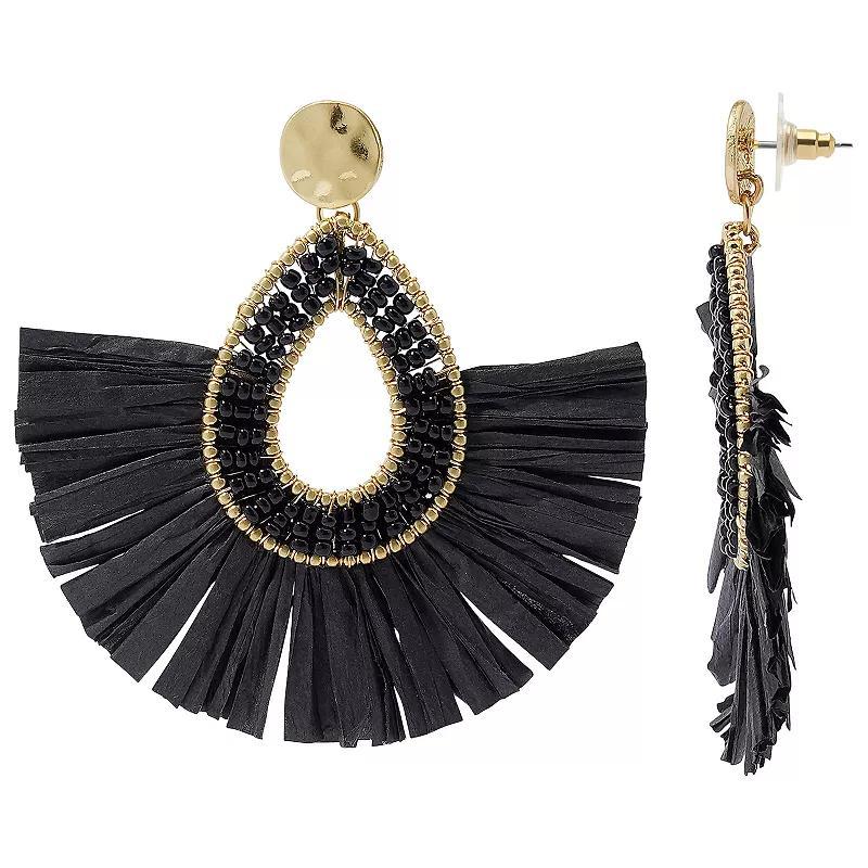 Sonoma Goods For Life Gold Tone Black Raffia Fan Drop Earrings, Womens Product Image