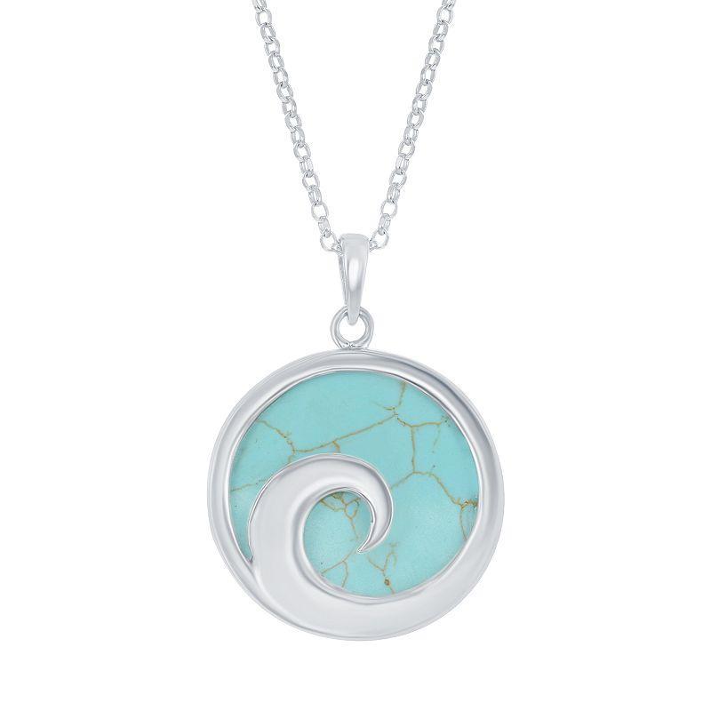 Sterling Silver Wave Pendant Necklace, Womens Turquoise Product Image