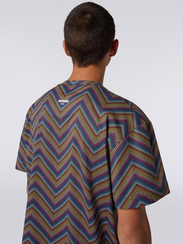 Crew-neck cotton T-shirt with all-over zigzags Multicoloured | Missoni Product Image