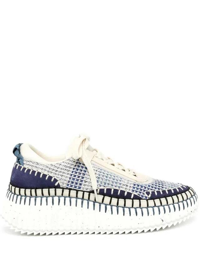 CHLOÉ Nama Embroidered Suede And Recycled-mesh Sneakers In Blue Product Image