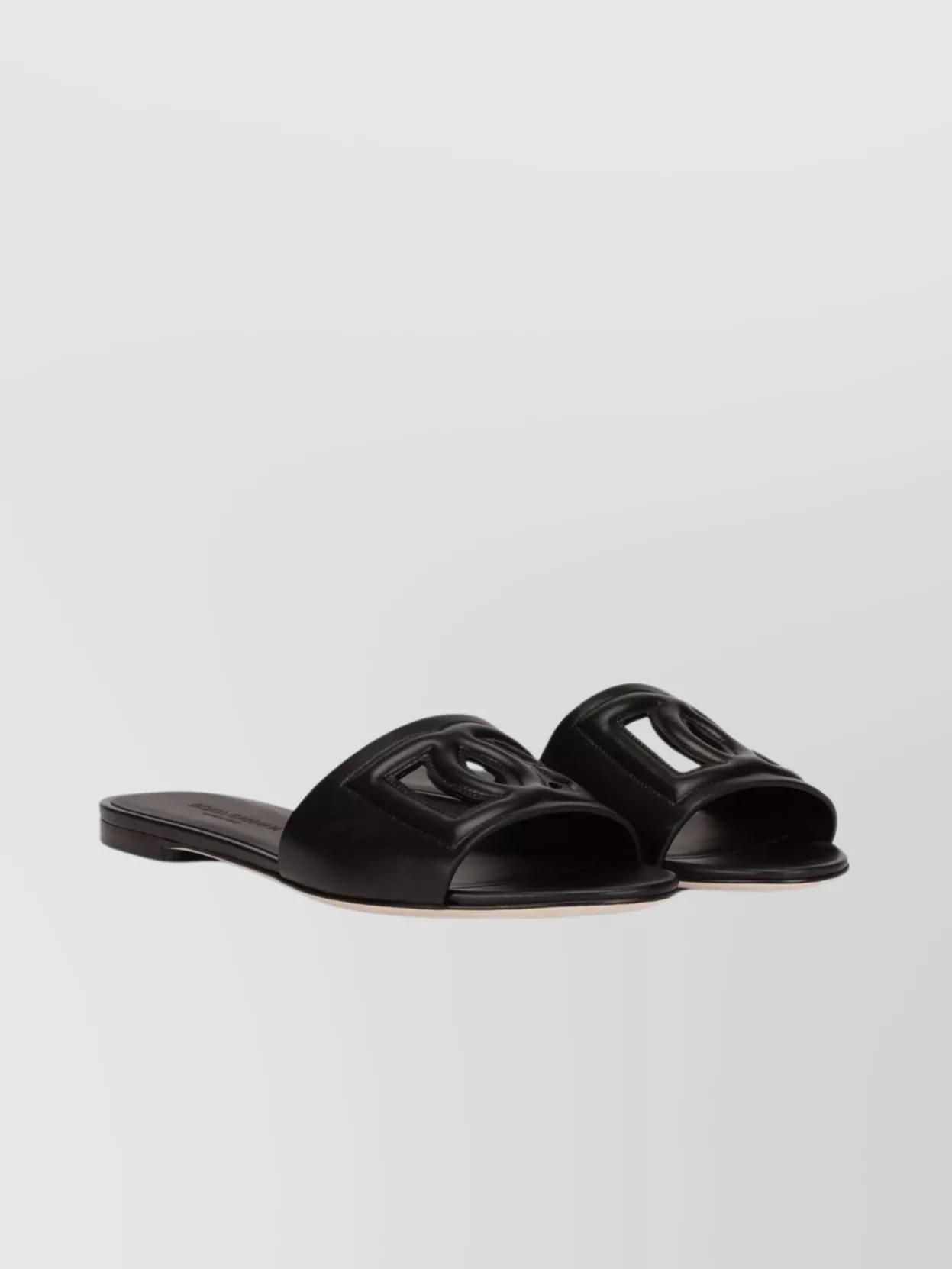 DOLCE & GABBANA Leather Slides Logo Almond Toe In Black Product Image